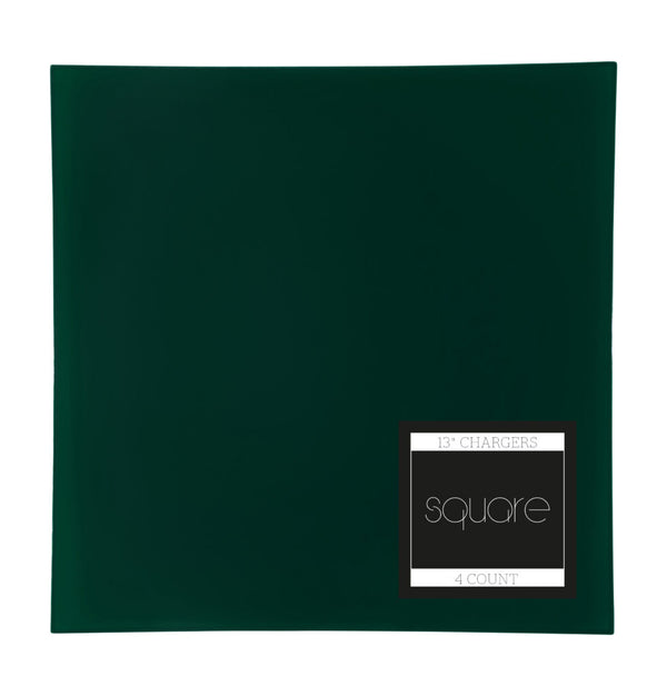 Dark Green Flat 13″ Square Plastic Charger Plate - 4 Count