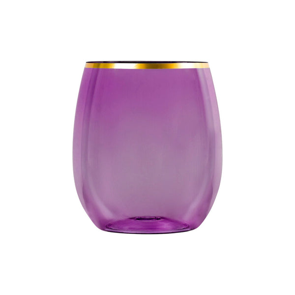 12 oz. Purple Stemless Wine Goblets With Gold Rim 6 Pack