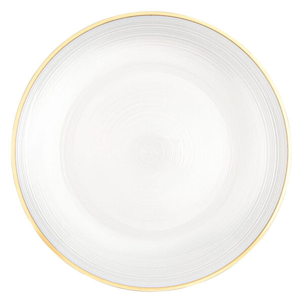 32 Pack Pearl and Gold Round Plastic Dinnerware Set (16 Guests) - Crystal Design