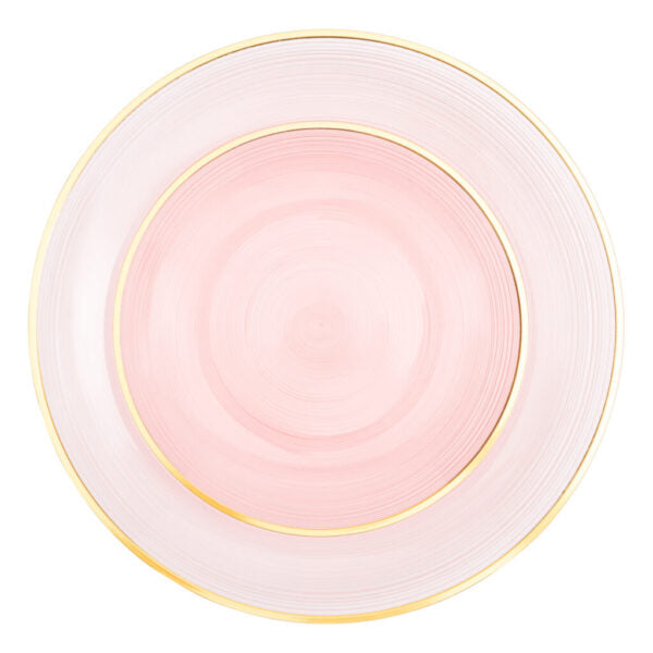 32 Pack Pink Transparent and Gold Round Plastic Dinnerware Set (16 Guests) - Crystal Design