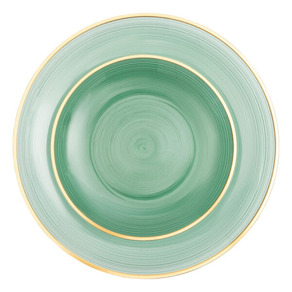 32 Pack Green Transparent and Gold Round Plastic Dinnerware Set (16 Guests) - Crystal Design