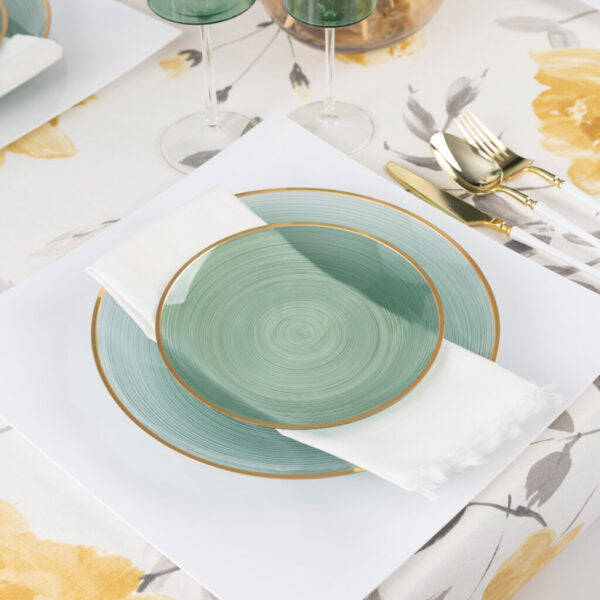 32 Pack Green Transparent and Gold Round Plastic Dinnerware Set (16 Guests) - Crystal Design