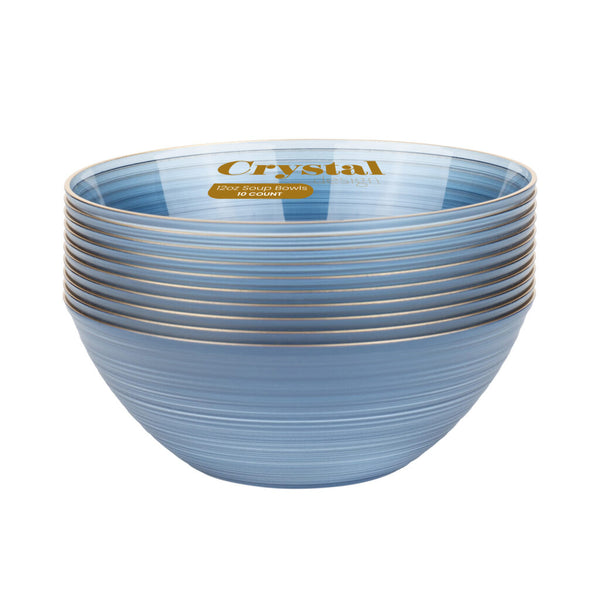 12 oz. Blue Transparent and Gold Round Soup Bowls (10 Count) - Crystal Design