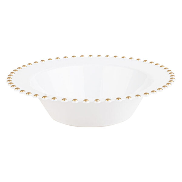 12 oz. White and Gold Round Soup Bowls (10 Count) - Beaded