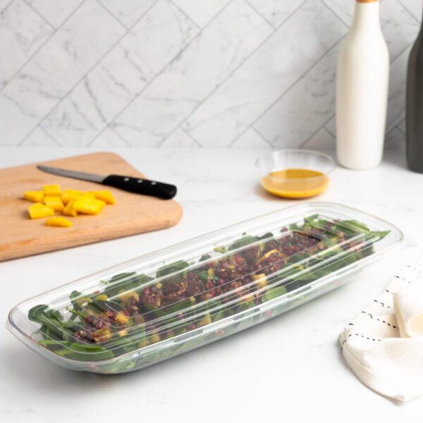 Black and Gold Organic Rectangular Plastic Salad Bowl With Clear Lid - 1 Count