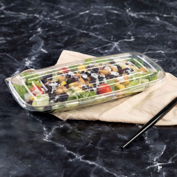 Clear and Gold Organic Rectangular Plastic Salad Bowl With Clear Lid - 1 Count