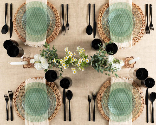 32 Pack Green Transparent Round Plastic Dinnerware Set (16 Guests) - Timeless