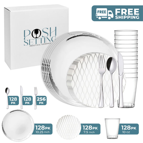 White And Silver Plastic Party Bundle - Whisk