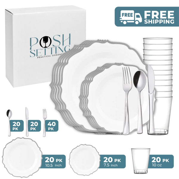 White And Silver Plastic Party Bundle - Contemporary