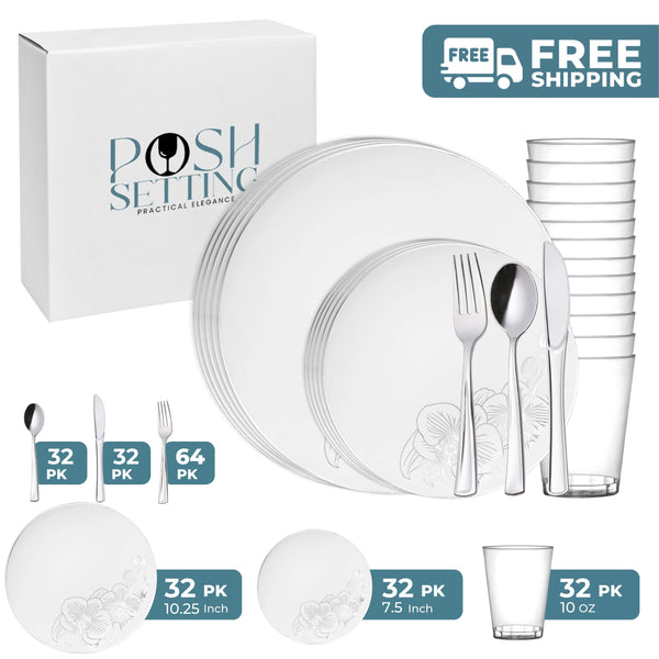 White And Silver Plastic Party Bundle - Orchid