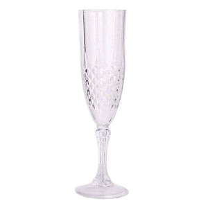 Single crystal-like stemmed champagne flute with a diamond-cut pattern