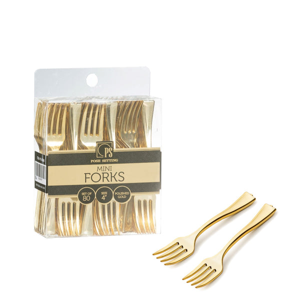4 Inch Mini Forks Gold Plastic Tasting Fork
