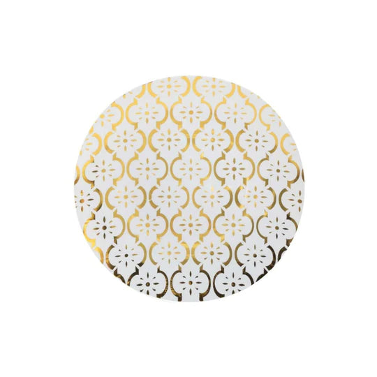 Gold and White Round Plastic Plates - Moroccan