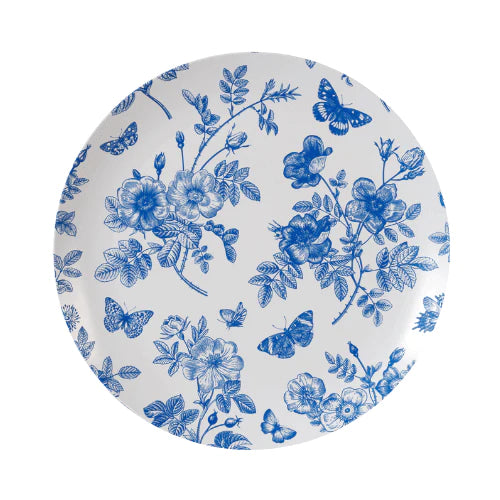 Blue and White Round Plastic Plates - Botanical