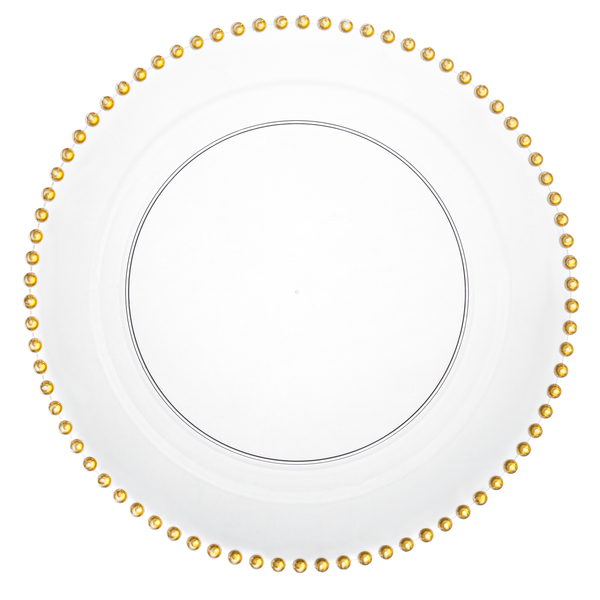 Clear and Gold Round Plastic Plates 10 Count - Beaded