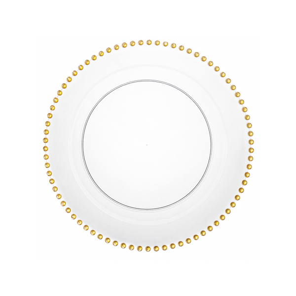 Clear and Gold Round Plastic Plates 10 Count - Beaded