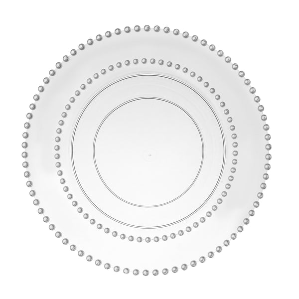 Clear and Silver Round Plastic Plates 10 Count - Beaded
