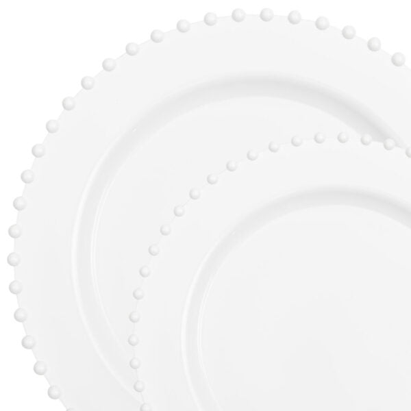 32 Pack White Round Plastic Dinnerware Set (16 Guests) - Beaded