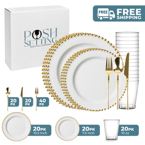 White And Golden Party Supplies Disposable Dinnerware Set - Temu