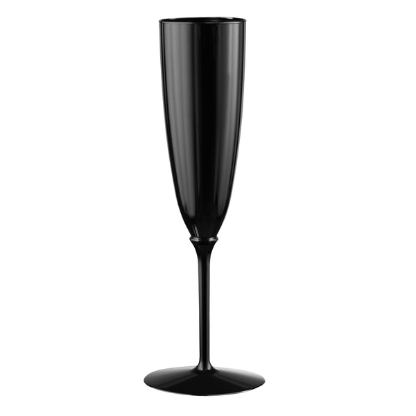 6 Oz 1-Piece Black Plastic Champagne Flutes - 8 Pack