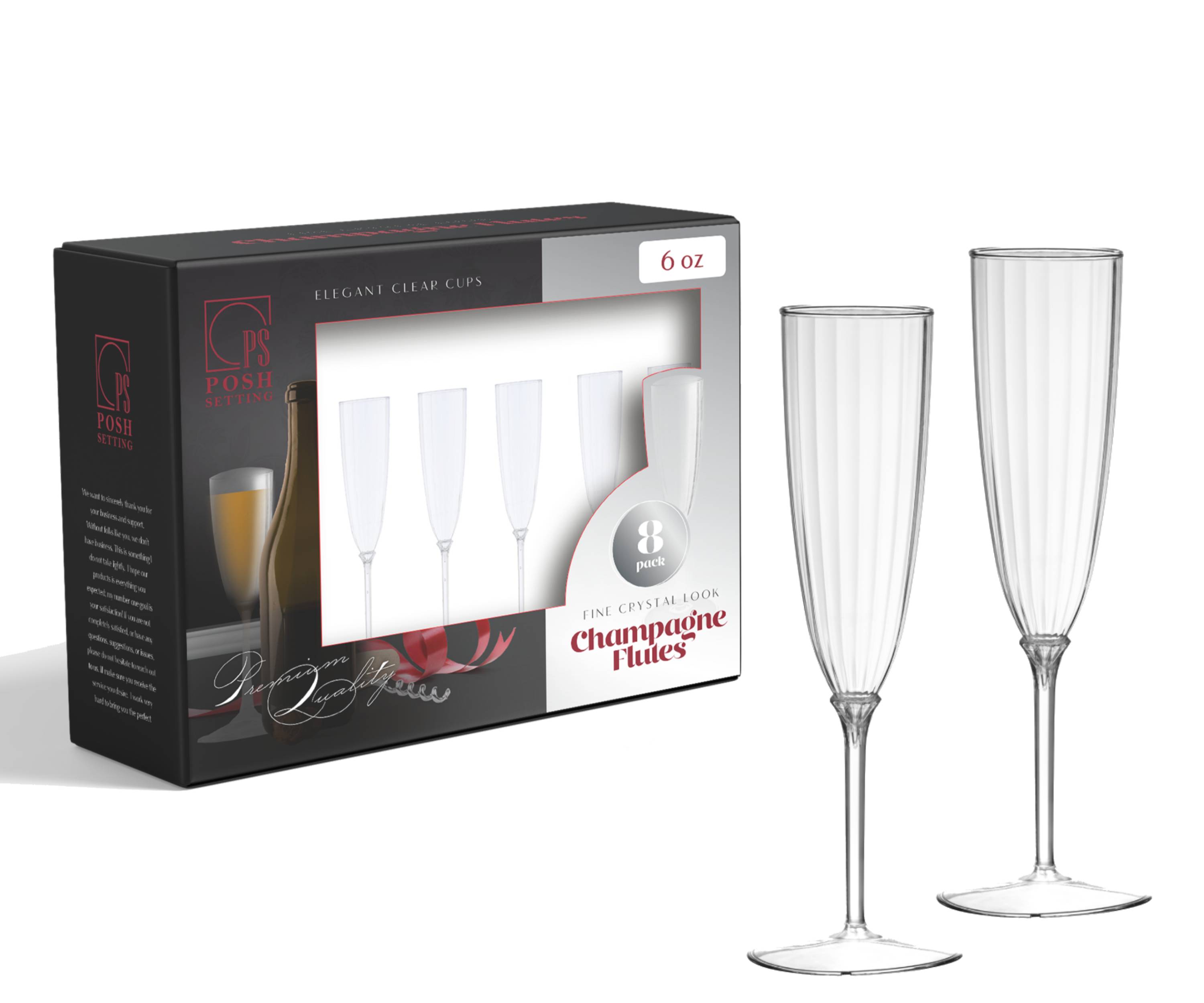 Plastic Champagne Flutes 5 oz - Disposable Clear Glass Like Flutes