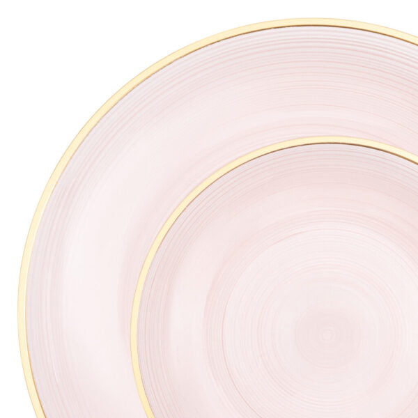 32 Pack Pink Transparent and Gold Round Plastic Dinnerware Set (16 Guests) - Crystal Design