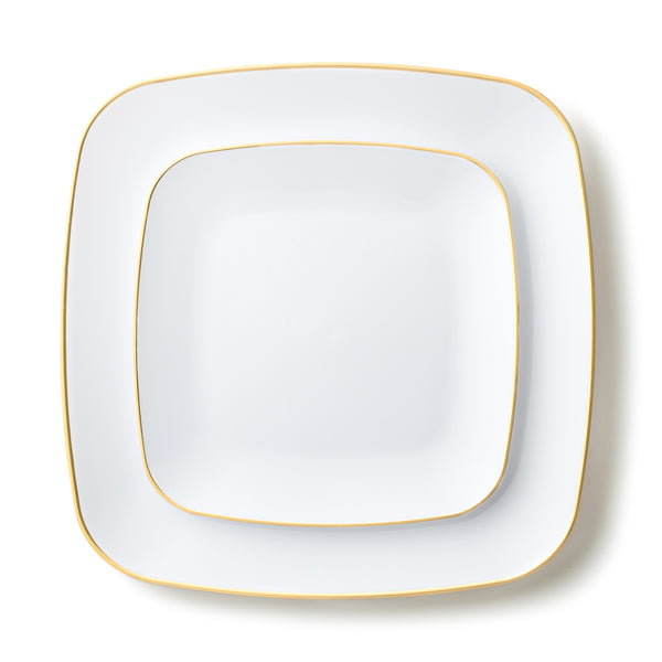 White And Gold Plastic Party Bundle - Classic Square