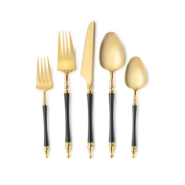 Sophisticate Collection Black/Gold Flatware Set 40 Count - Settings for 8