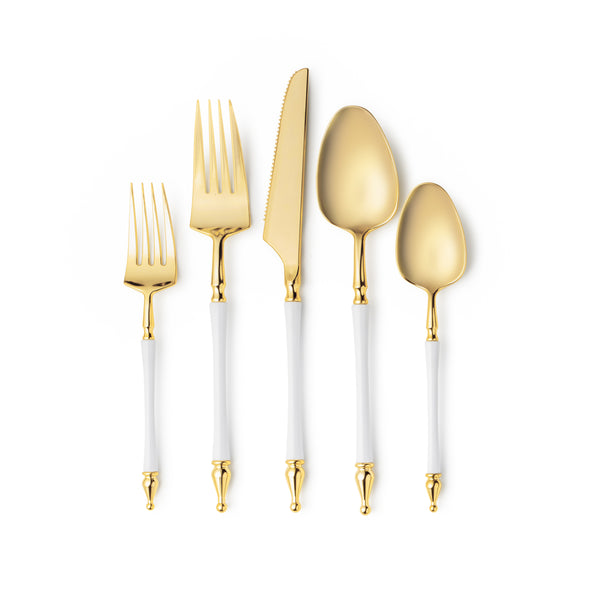 Sophisticate Collection White/Gold Flatware Set 40 Count - Settings for 8