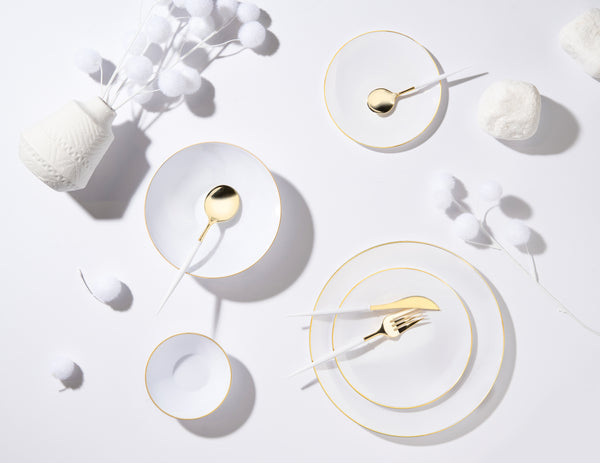 White And Gold Plastic Party Bundle - Organic