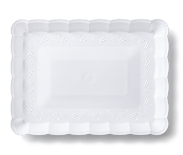 Scalloped White Rectangular Serving Tray - 4 Count