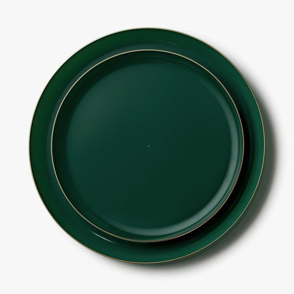Green and Gold Round Plastic Plates - Edge