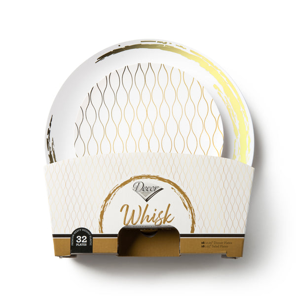 White And Gold Plastic Party Bundle - Whisk