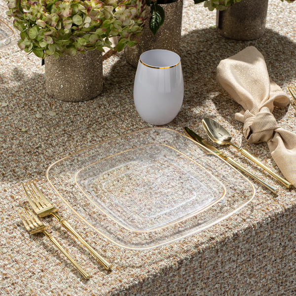 Clear And Gold Plastic Party Bundle - Classic Square