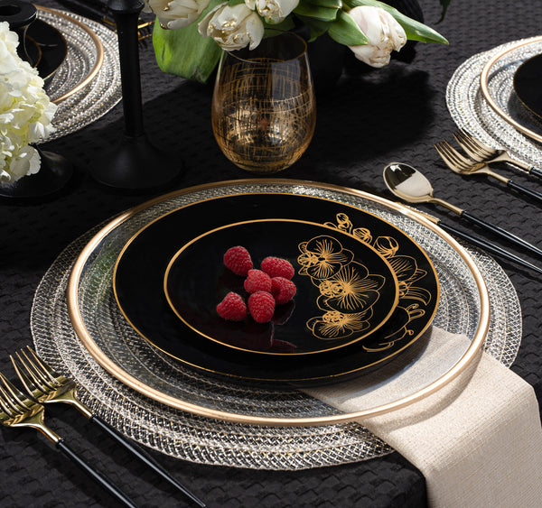Black And Gold Plastic Party Bundle - Orchid