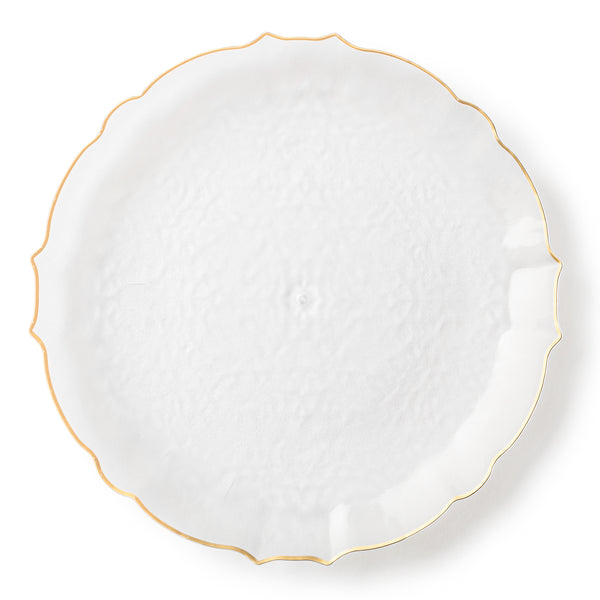 32 Pack Transparent White and Gold Round Plastic Dinnerware Set (16 Guests) - Luxe