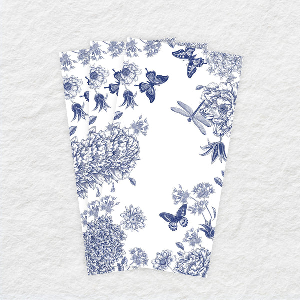 Disposable Linen-Like Paper Guest Towel 16 Pack - Dragonfly Toile Blue