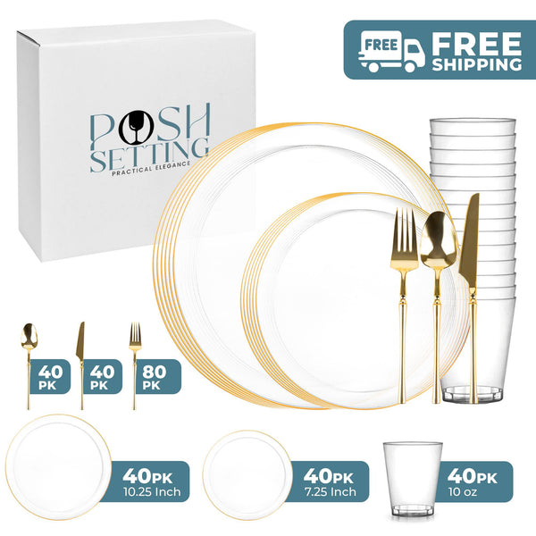 Clear And Gold Plastic Party Bundle - Edge