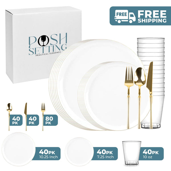 White And Gold Plastic Party Bundle - Edge