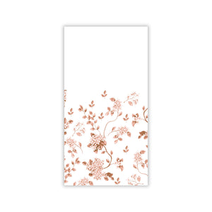 Floral patterned paper napkin with copper-colored flowers on a white background