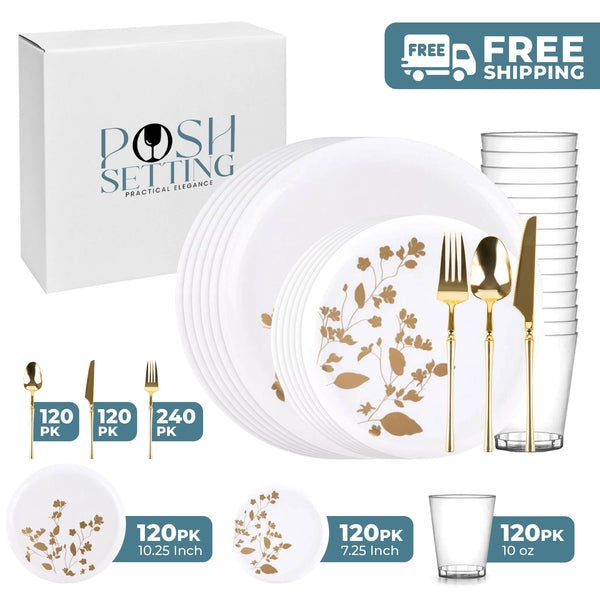 White And Gold Plastic Party Bundle - Garden