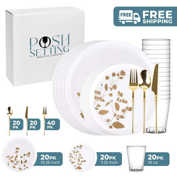 White And Gold Plastic Party Bundle - Garden