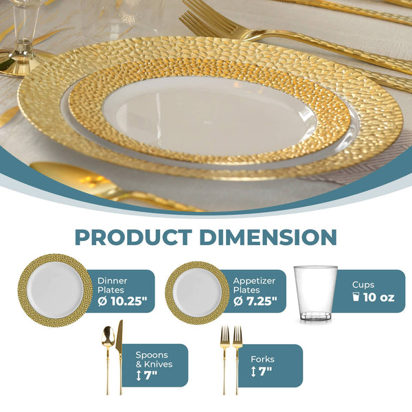 White And Gold Plastic Party Bundle - Hammered