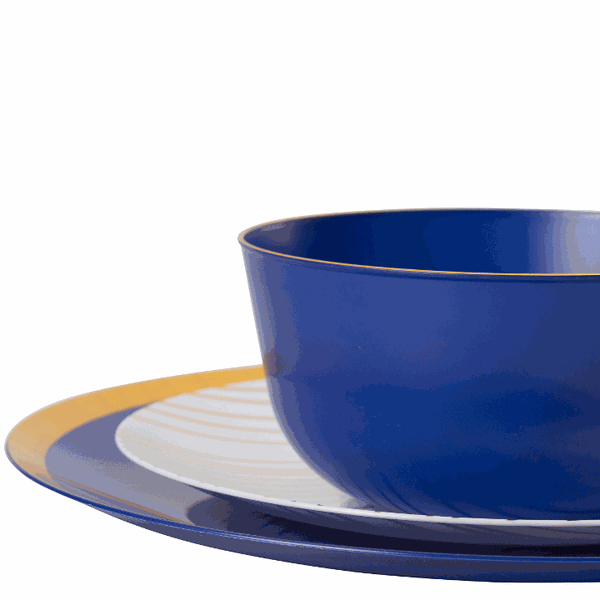 Blue and Gold Round Plastic Plates - Glam