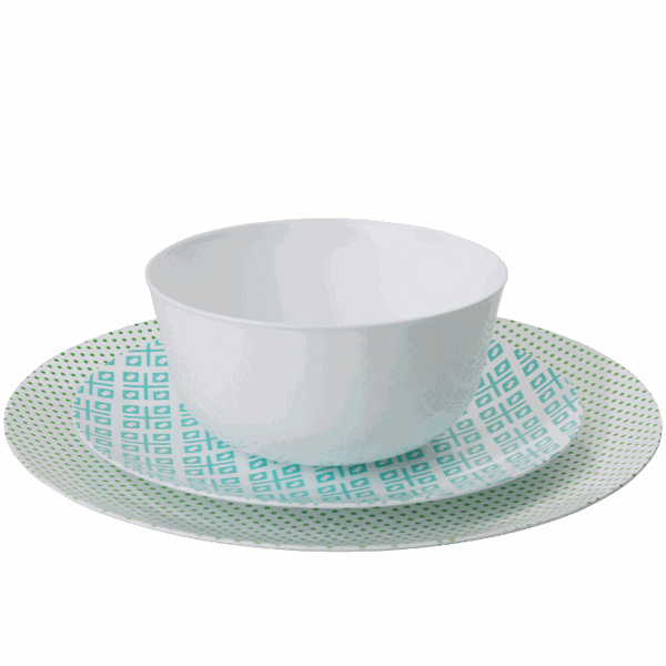 Blue/Green and White Round Plastic Plates - Aztec