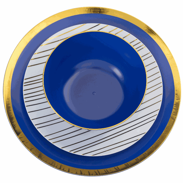 Blue and Gold Round Plastic Plates - Glam