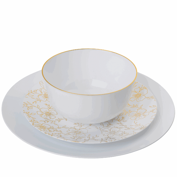 Gold and White Round Plastic Plates - Versa