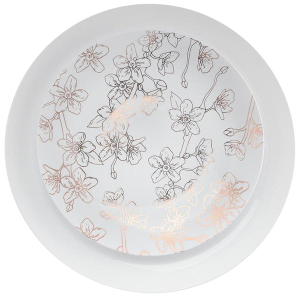 Rose Gold and White Round Plastic Plates - Blossom