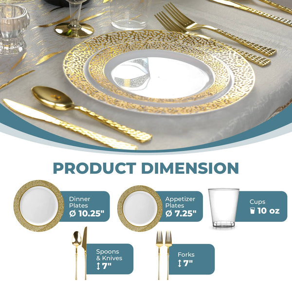 White And Gold Plastic Party Bundle - Lace