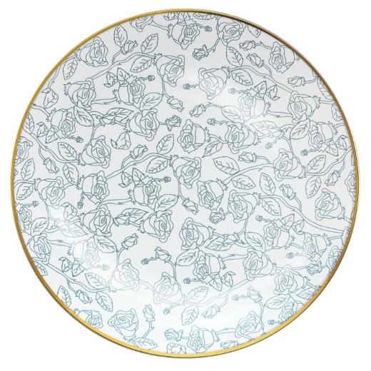 Blue and White Round Plastic Plates - Roses